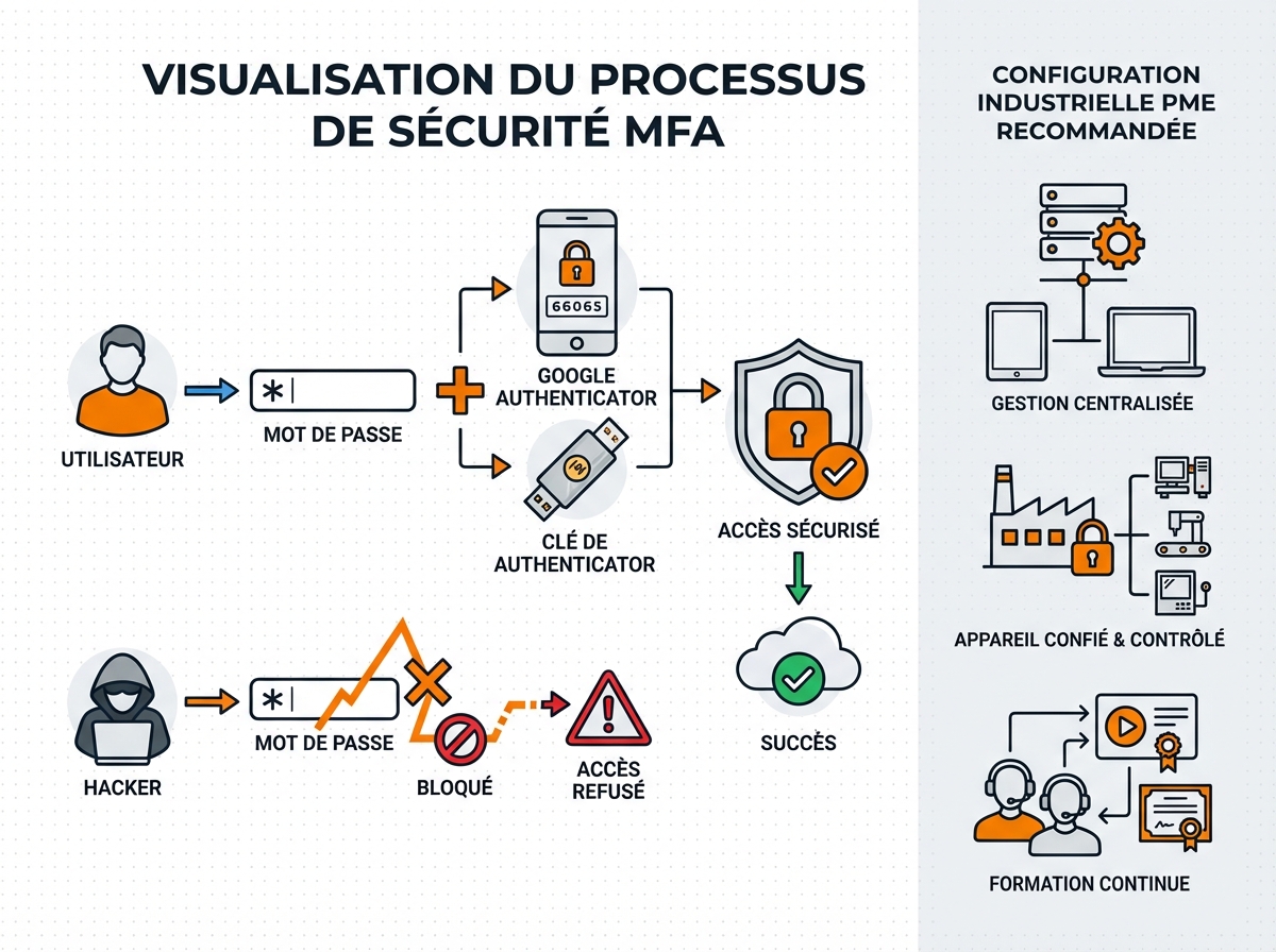 Authentification multi-facteurs MFA - smartphone avec code de vérification et clé de sécurité physique